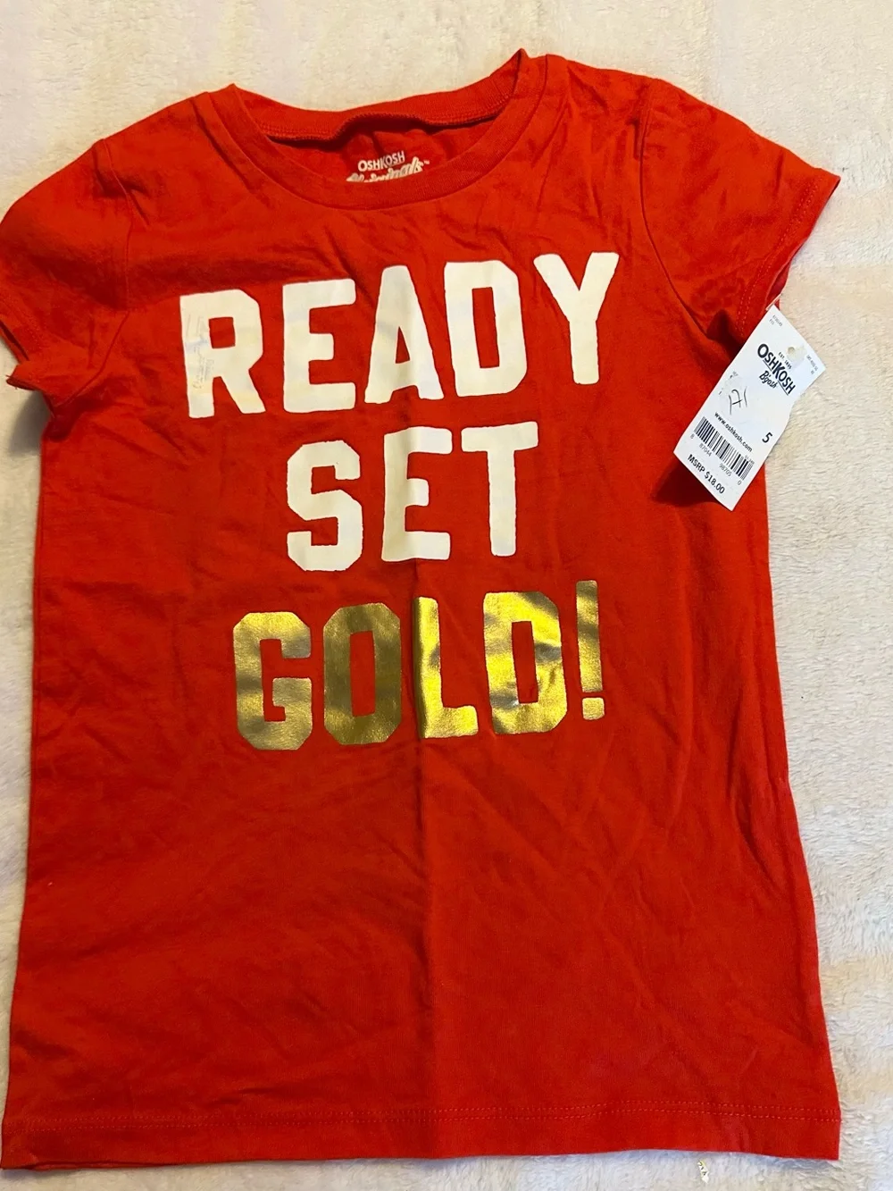 OshKosh B'gosh Red Tee with Gold Foil 'GOLD!' Graphic